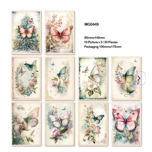 Printed Vintage Scrapbooking Sheets 4x6 inches, Butterflies #MG0449