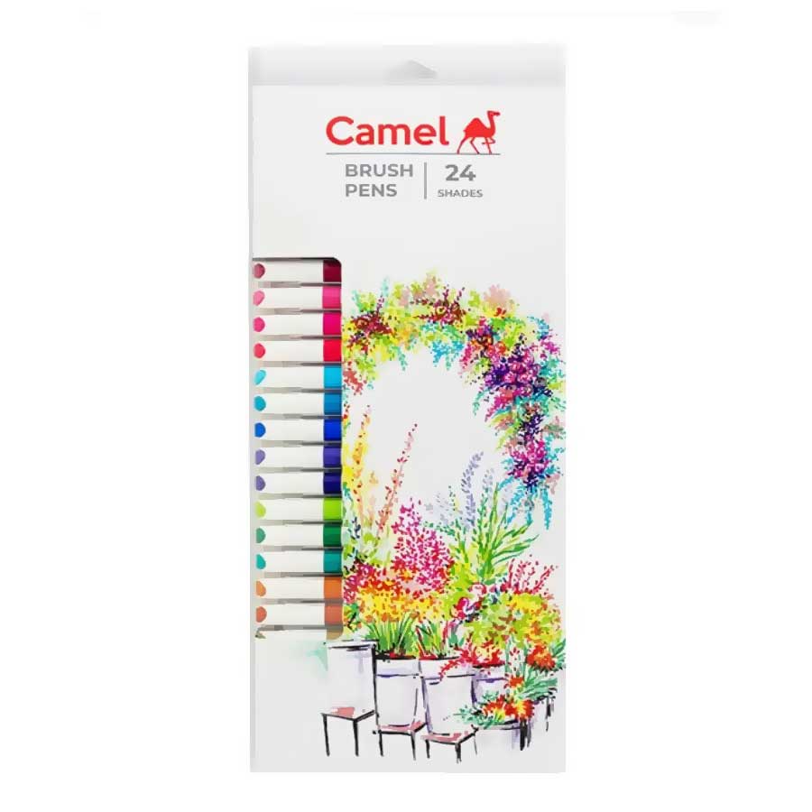 Camel Brush Pens set of 24 colourful shades in packaging