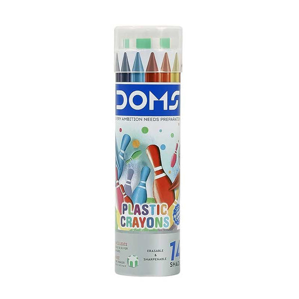 Doms plastic crayons round tin, 14 shades, 110mm