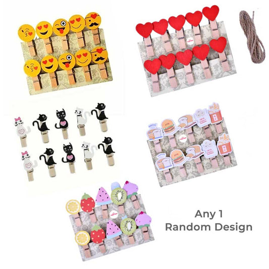 Wooden clips, designer, 10pcs