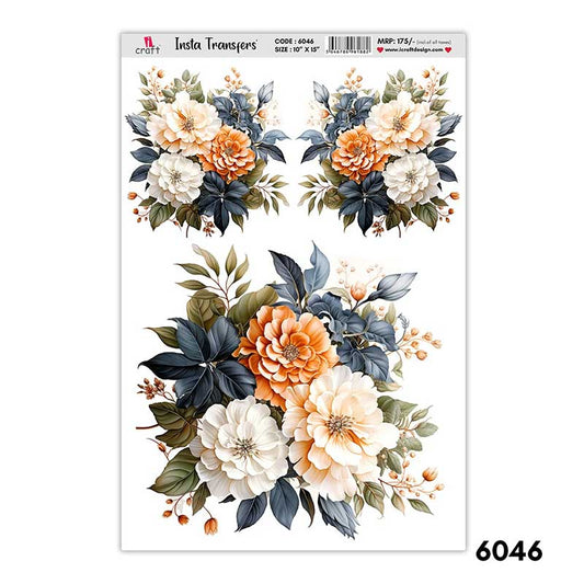 iCraft Insta Transfers Stickers 10x15 inches, Flowers #6046