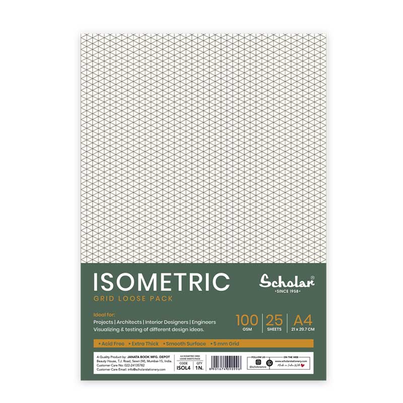 Scholar Isometric Grid Loose Pack 100gsm, 25 Sheets, A3