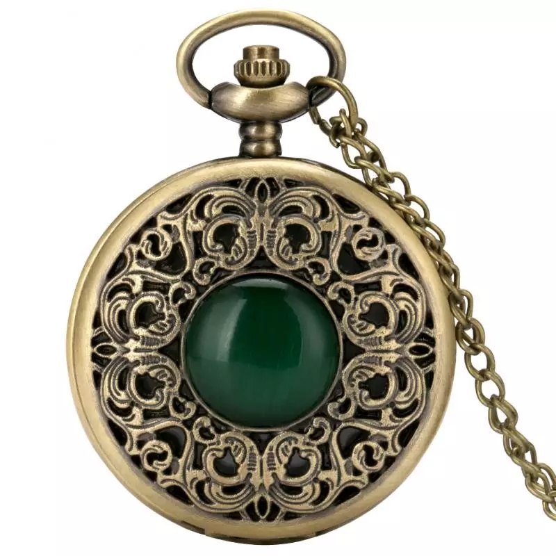 Pocket Watch Vintage Green Stone #165