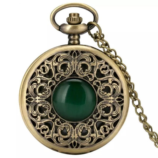 Pocket Watch Vintage Green Stone #165
