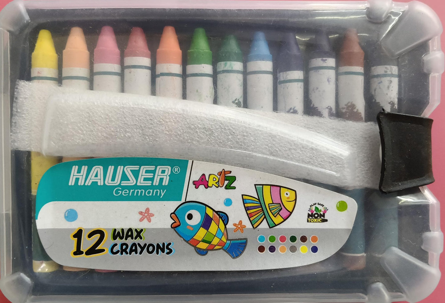 Hauser Wax Crayons, 12 Shades (Plastic Case)