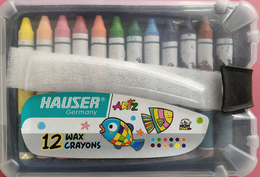 Hauser Wax Crayons, 12 Shades (Plastic Case)