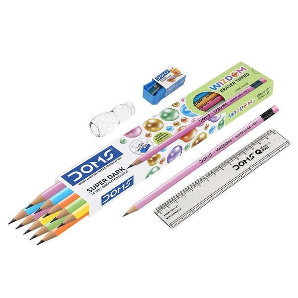 Pack of ten Doms Wizdom pencils with pink eraser tips