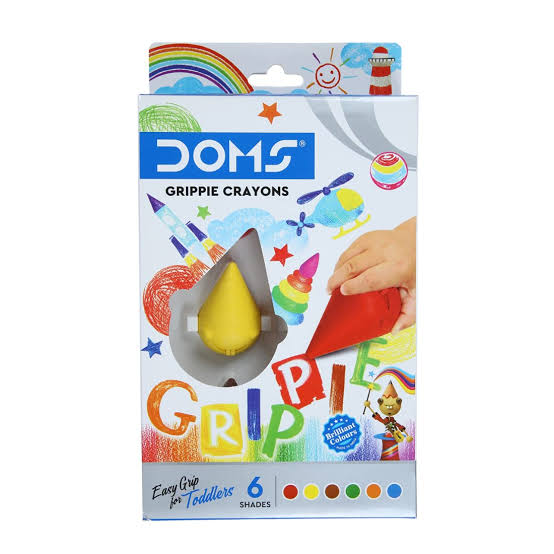 Doms Grippie plastic crayons box, 6 shades, front view
