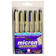 Sakura Pigma Micron Pens, Black, 6 Sizes