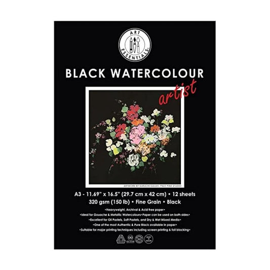 Art Essentials Black Watercolour Artist Papers 320gsm, 5 Sheets, A3