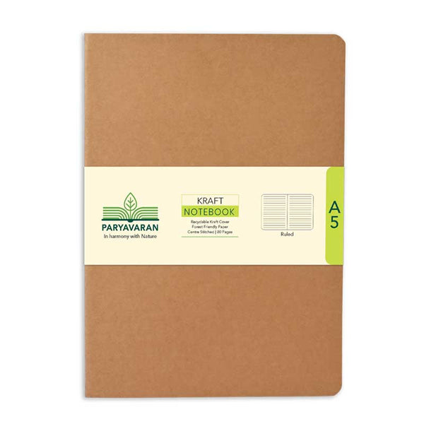 Scholar Paryavaran A6 kraft cover unruled notebook