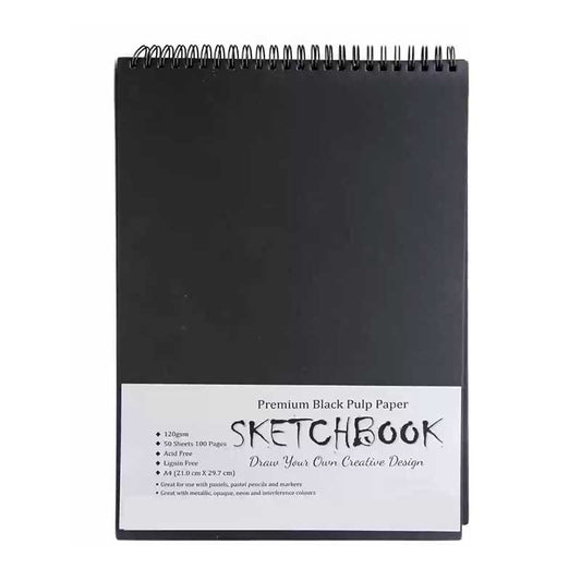 Levin Premium Black Pulp Paper Sketchbook 180gsm, 40 Sheets, A4