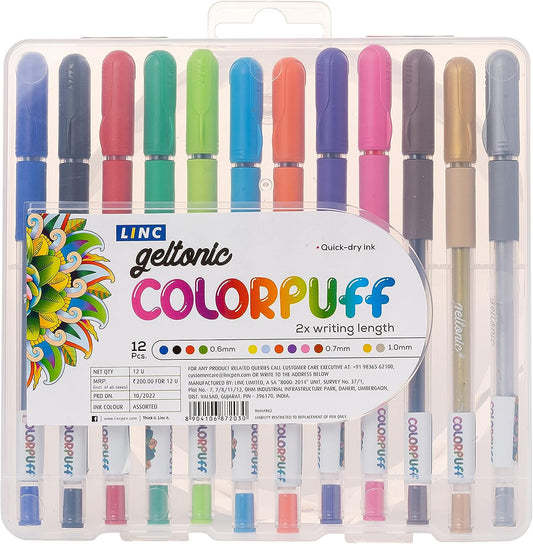 Linc Geltonic Colourpuff Gel Pens Set, 12 Shades