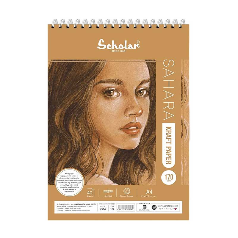 Scholar Sahara Kraft Paper 170gsm, 40 Sheets, Spiral, A4