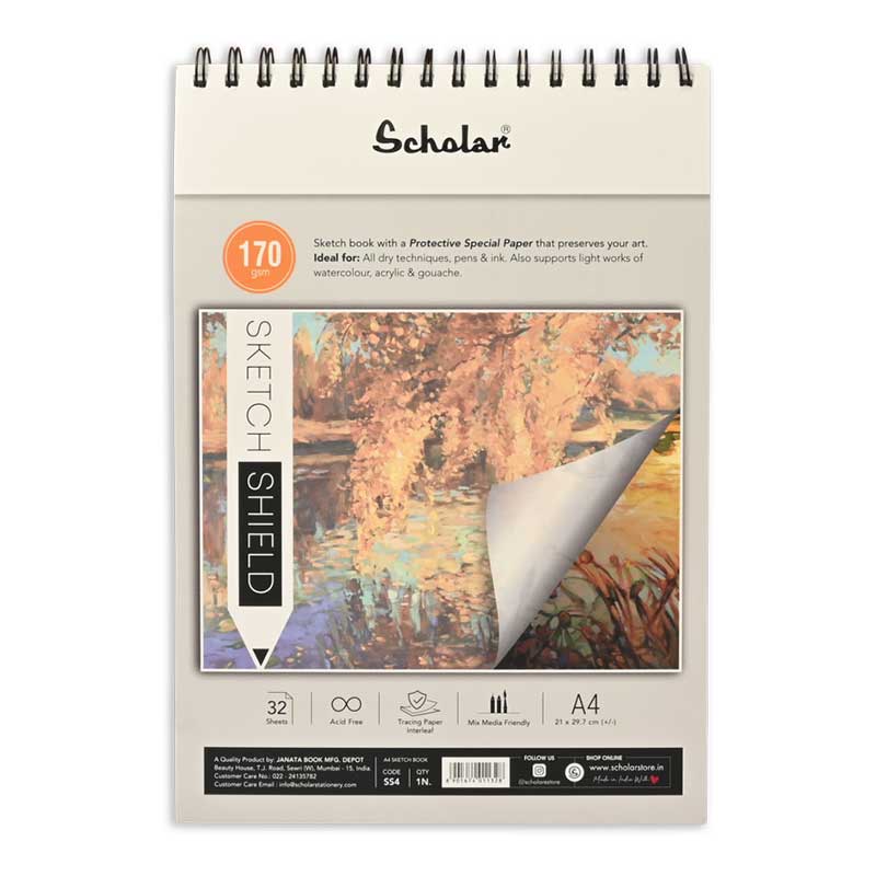 Scholar Sketch Shield Sketchbook 170gsm, 32 Sheets, Spiral, A4