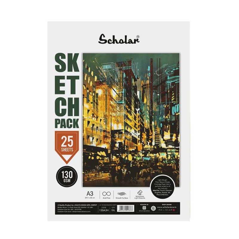 Scholar Sketch Pack Cartridge Paper 130gsm, 25 Sheets, A4