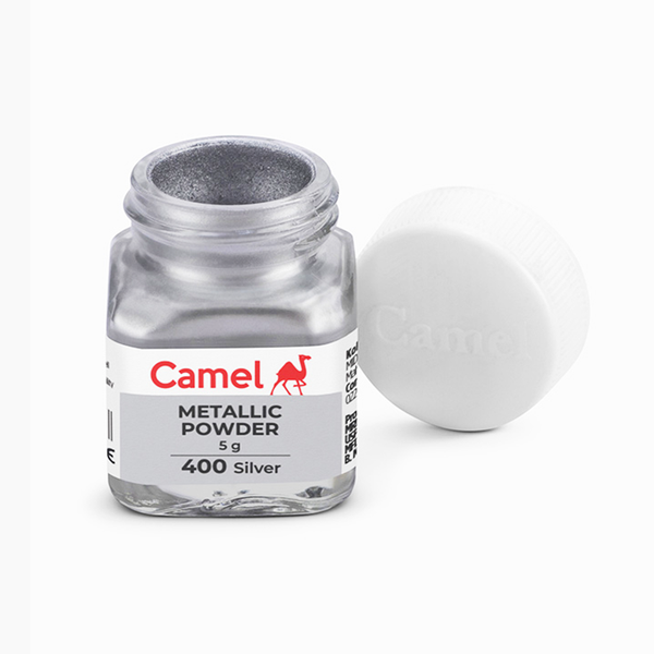 Silver metallic powder jar for fabric painting craft