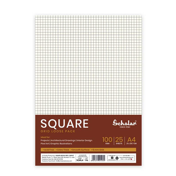 Stack of Scholar A3 square grid loose sheets, pack of 25