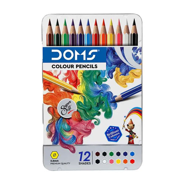 Doms Supersoft Colour Pencils tin box, 12 shades