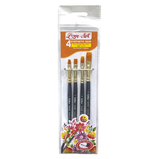 Artline Love-Art Synthetic Hair Brushes Flat, 4pc