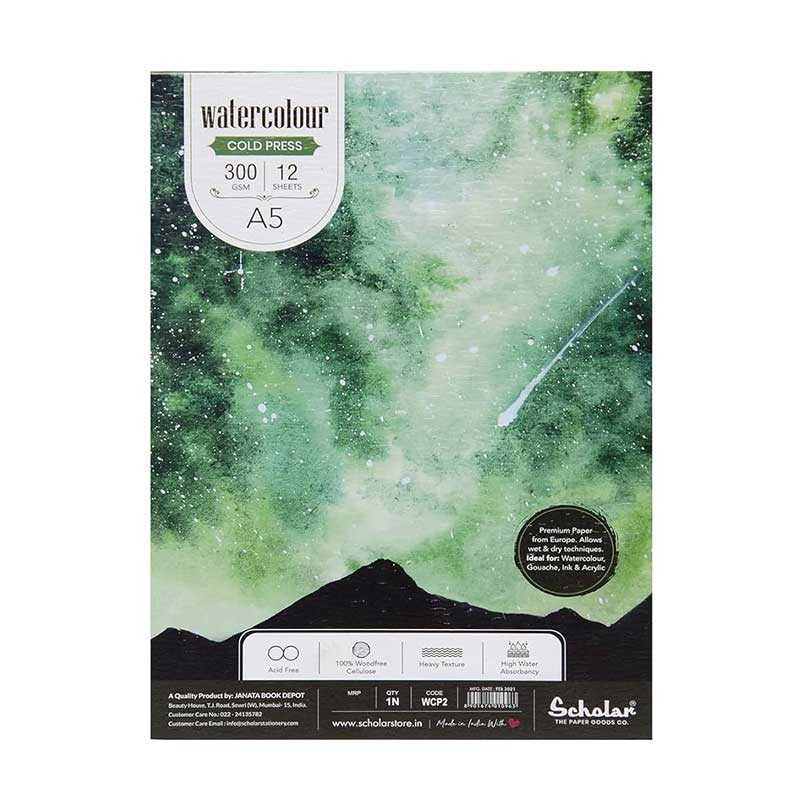 Scholar Watercolour Cold Press Pad, 300gsm, 12 Sheets, A5